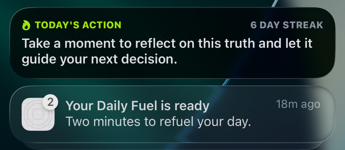 Lock-screen Live Activity with today's action and the morning reminder
