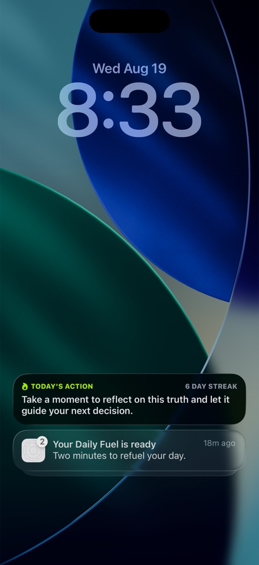 Lock-screen Live Activity showing today's action